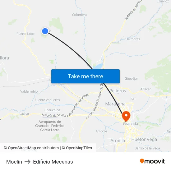 Moclín to Edificio Mecenas map