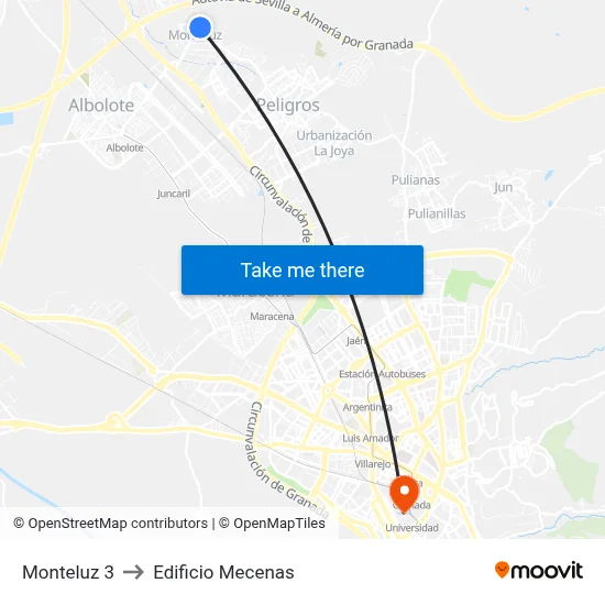Monteluz 3 to Edificio Mecenas map