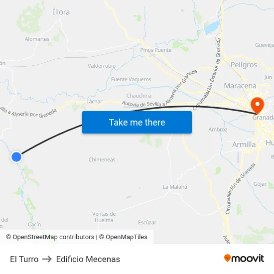 El Turro to Edificio Mecenas map