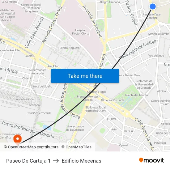 Paseo De Cartuja 1 to Edificio Mecenas map