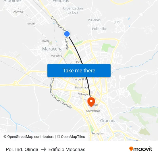 Pol. Ind. Olinda to Edificio Mecenas map