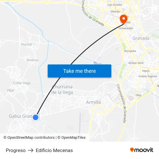 Progreso to Edificio Mecenas map