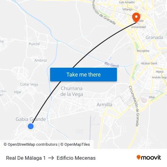 Real De Málaga 1 to Edificio Mecenas map