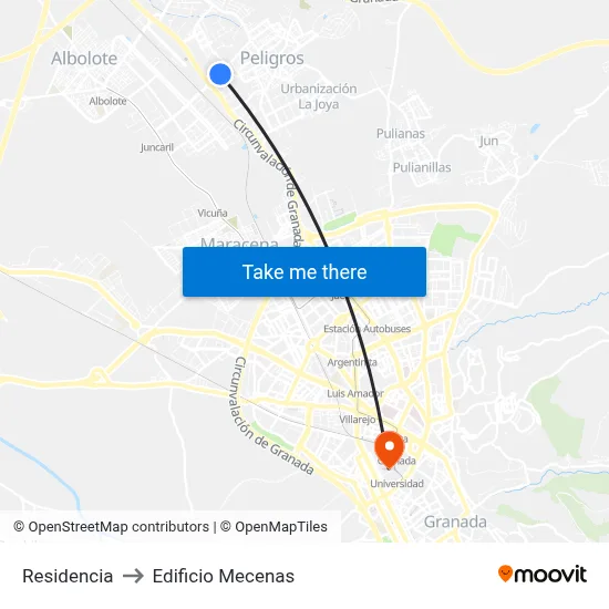Residencia to Edificio Mecenas map