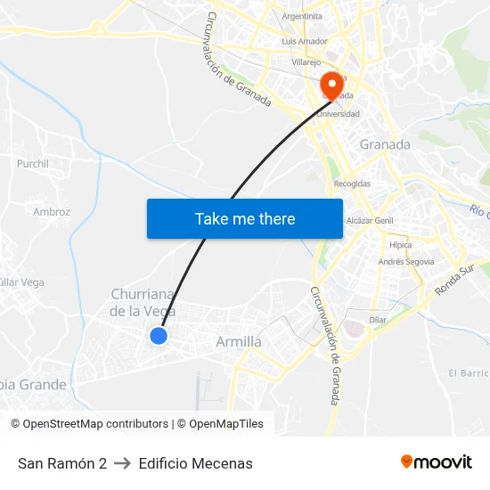 San Ramón 2 to Edificio Mecenas map