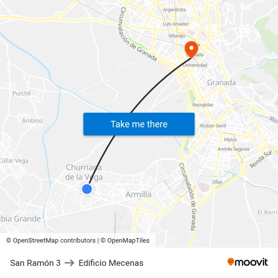 San Ramón 3 to Edificio Mecenas map