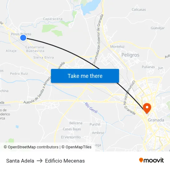 Santa Adela to Edificio Mecenas map