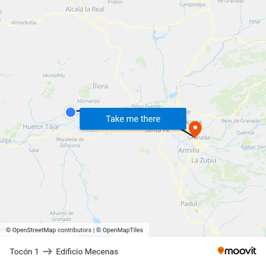 Tocón 1 to Edificio Mecenas map