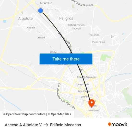 Acceso A Albolote V to Edificio Mecenas map