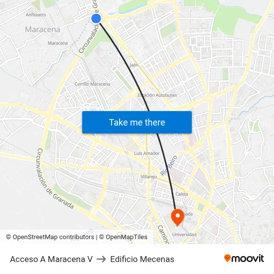 Acceso A Maracena V to Edificio Mecenas map