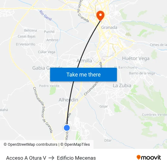 Acceso A Otura V to Edificio Mecenas map