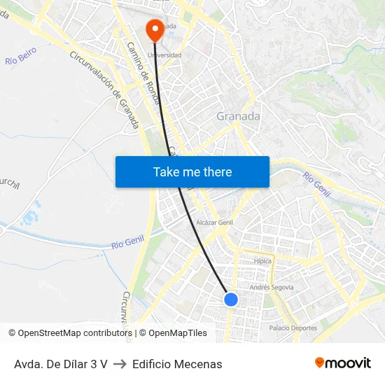 Avda. De Dílar 3 V to Edificio Mecenas map