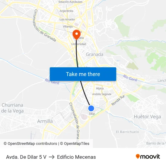 Avda. De Dílar 5 V to Edificio Mecenas map