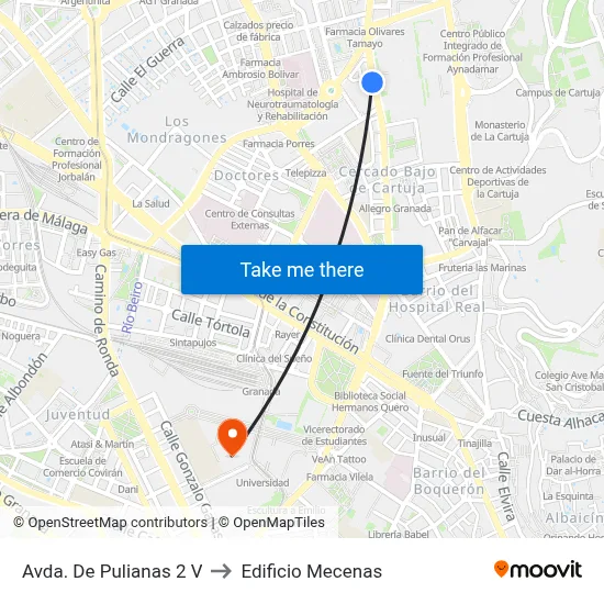 Avda. De Pulianas 2 V to Edificio Mecenas map
