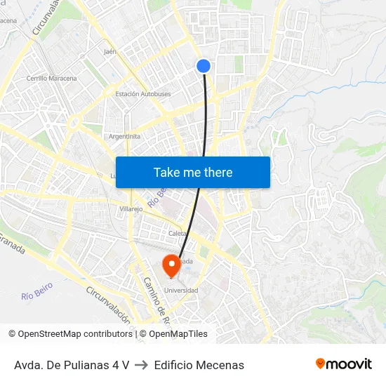 Avda. De Pulianas 4 V to Edificio Mecenas map
