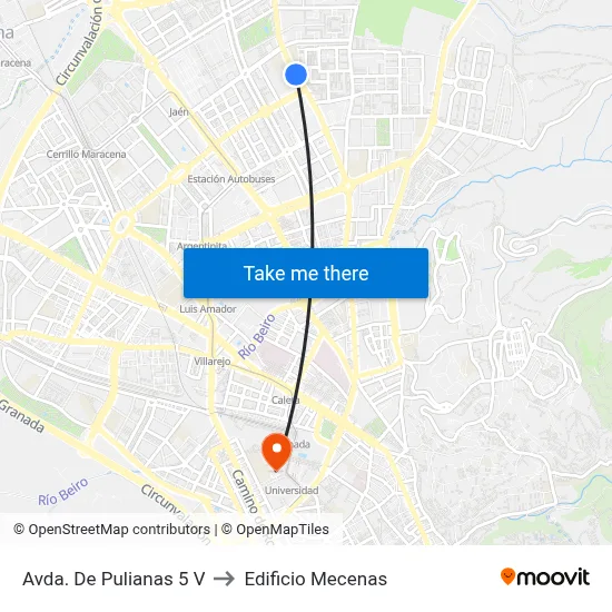 Avda. De Pulianas 5 V to Edificio Mecenas map