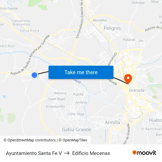 Ayuntamiento Santa Fe V to Edificio Mecenas map