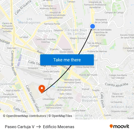 Paseo Cartuja V to Edificio Mecenas map