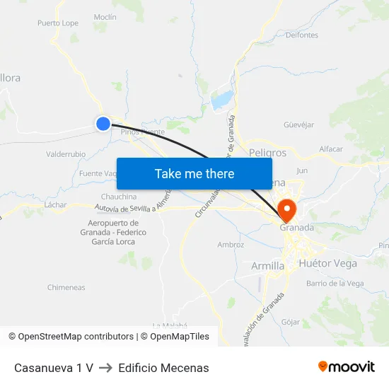 Casanueva 1 V to Edificio Mecenas map