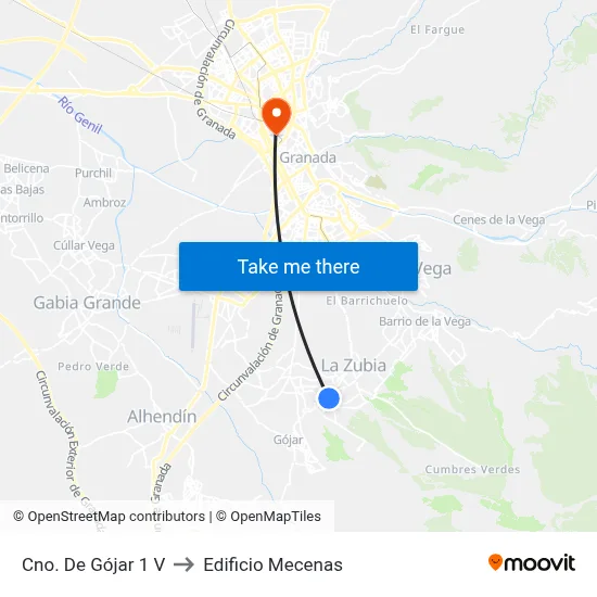 Cno. De Gójar 1 V to Edificio Mecenas map