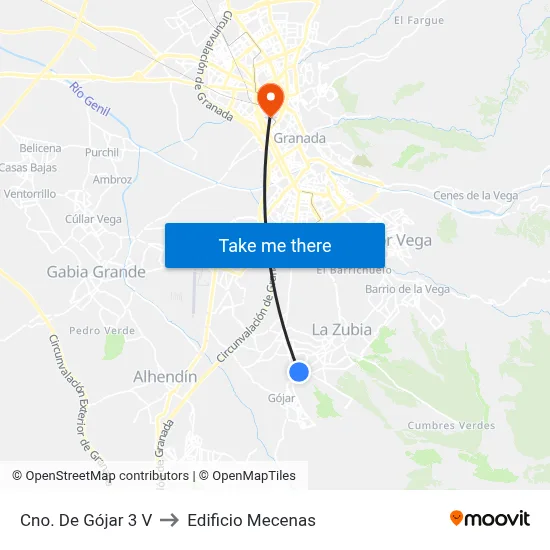 Cno. De Gójar 3 V to Edificio Mecenas map