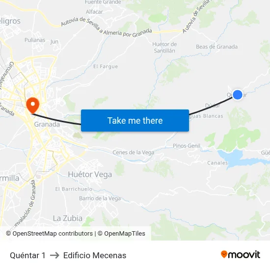 Quéntar 1 to Edificio Mecenas map