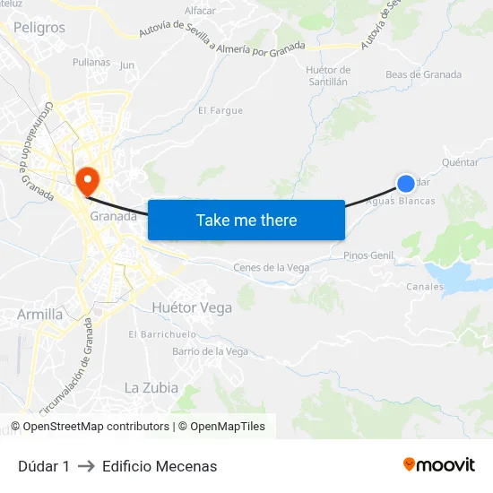Dúdar 1 to Edificio Mecenas map