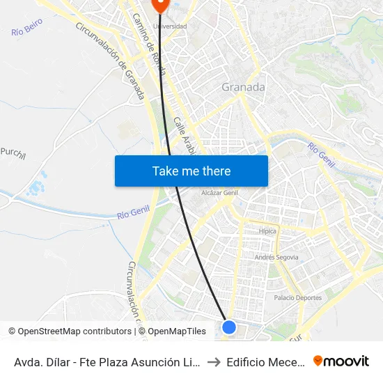 Avda. Dílar - Fte Plaza Asunción Linares to Edificio Mecenas map