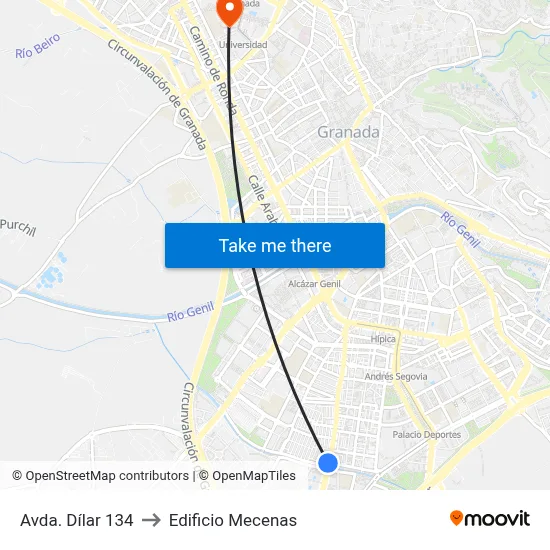 Avda. Dílar 134 to Edificio Mecenas map