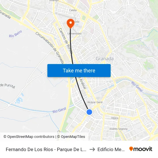Fernando De Los Ríos - Parque De Las Ciencias to Edificio Mecenas map