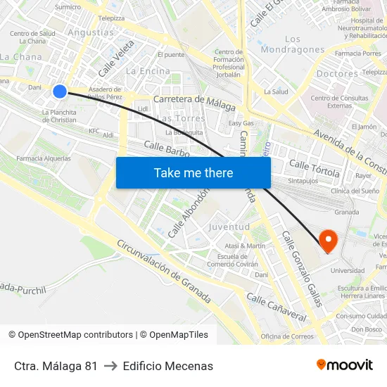 Ctra. Málaga 81 to Edificio Mecenas map