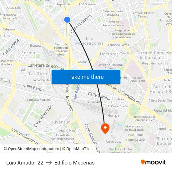 Luis Amador 22 to Edificio Mecenas map