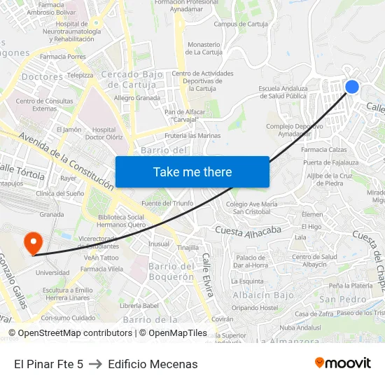 El Pinar Fte 5 to Edificio Mecenas map