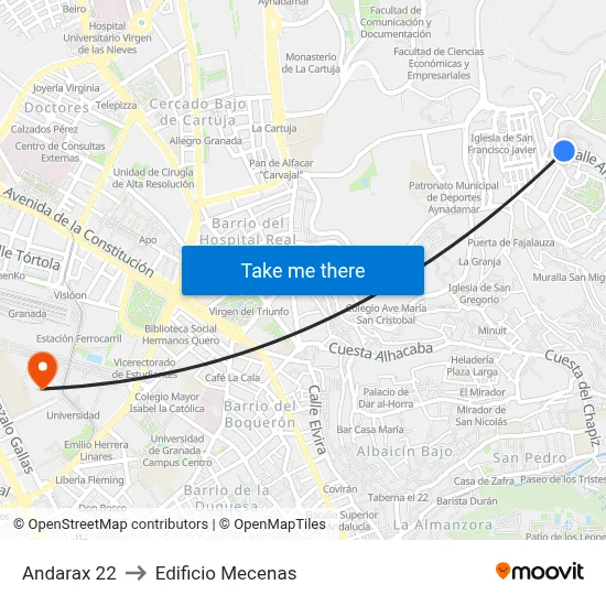 Andarax 22 to Edificio Mecenas map