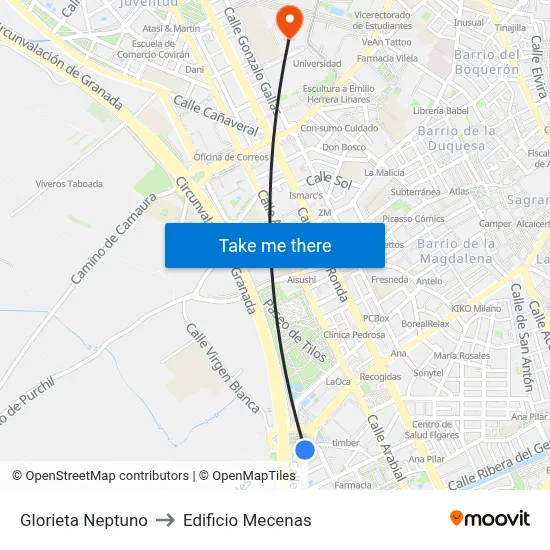 Glorieta Neptuno to Edificio Mecenas map