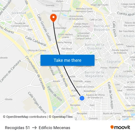 Recogidas 51 to Edificio Mecenas map