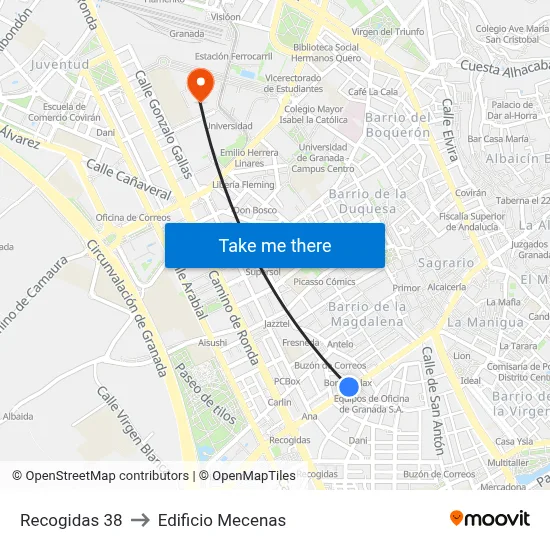 Recogidas 38 to Edificio Mecenas map