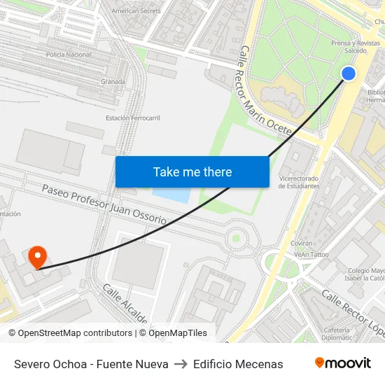 Severo Ochoa - Fuente Nueva to Edificio Mecenas map