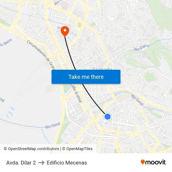 Avda. Dílar 2 to Edificio Mecenas map