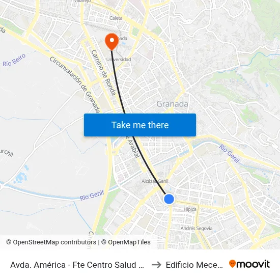 Avda. América - Fte Centro Salud Zaidín to Edificio Mecenas map