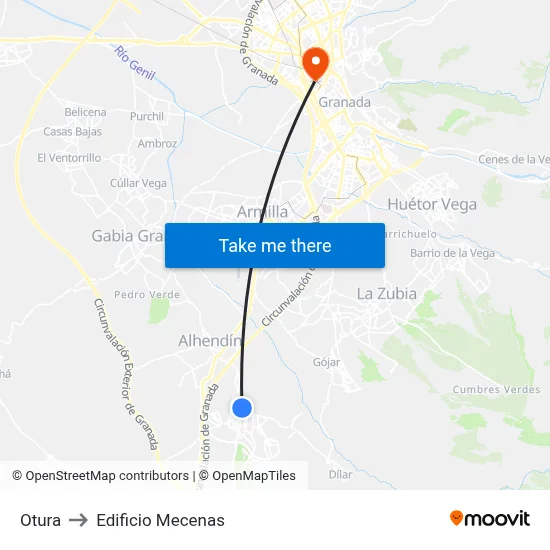 Otura to Edificio Mecenas map