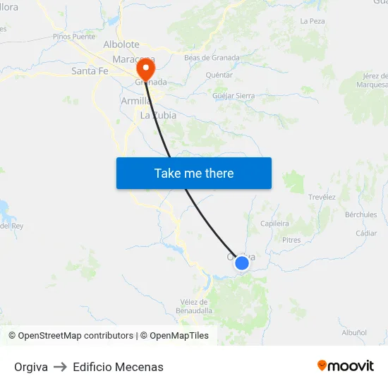 Orgiva to Edificio Mecenas map