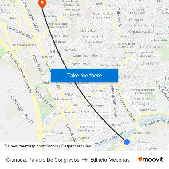 Granada. Palacio De Congresos to Edificio Mecenas map