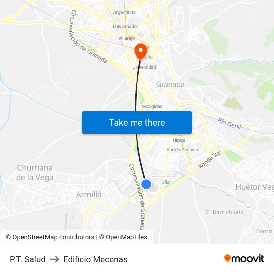 P.T. Salud to Edificio Mecenas map