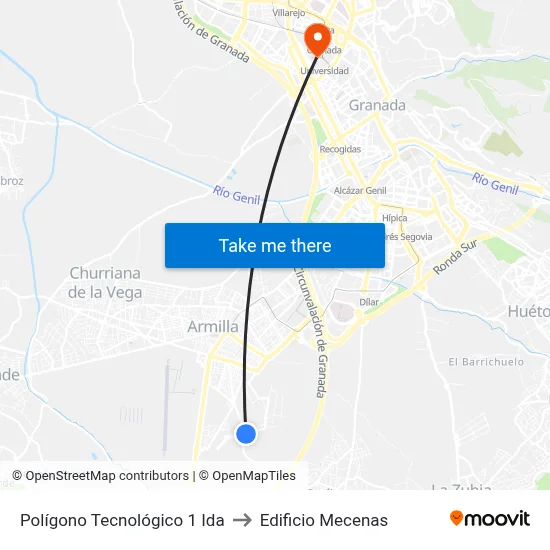 Polígono Tecnológico 1 Ida to Edificio Mecenas map