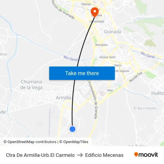 Ctra De Armilla-Urb.El Carmelo to Edificio Mecenas map