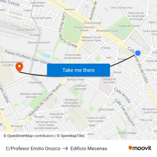 C/Profesor Emilio Orozco to Edificio Mecenas map