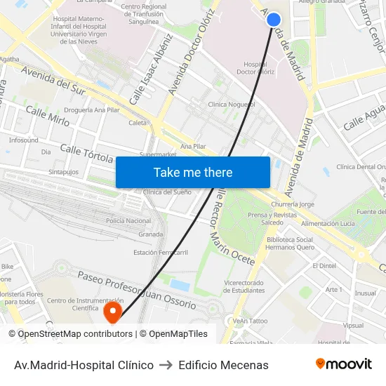 Av.Madrid-Hospital Clínico to Edificio Mecenas map