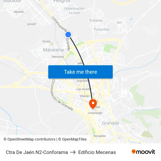 Ctra De Jaén.N2-Conforama to Edificio Mecenas map