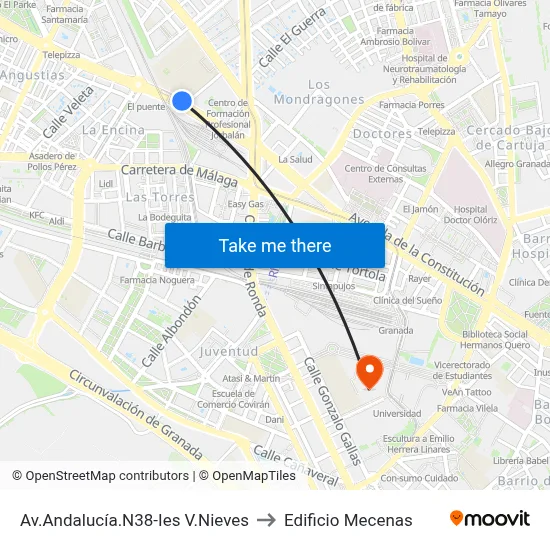 Av.Andalucía.N38-Ies V.Nieves to Edificio Mecenas map